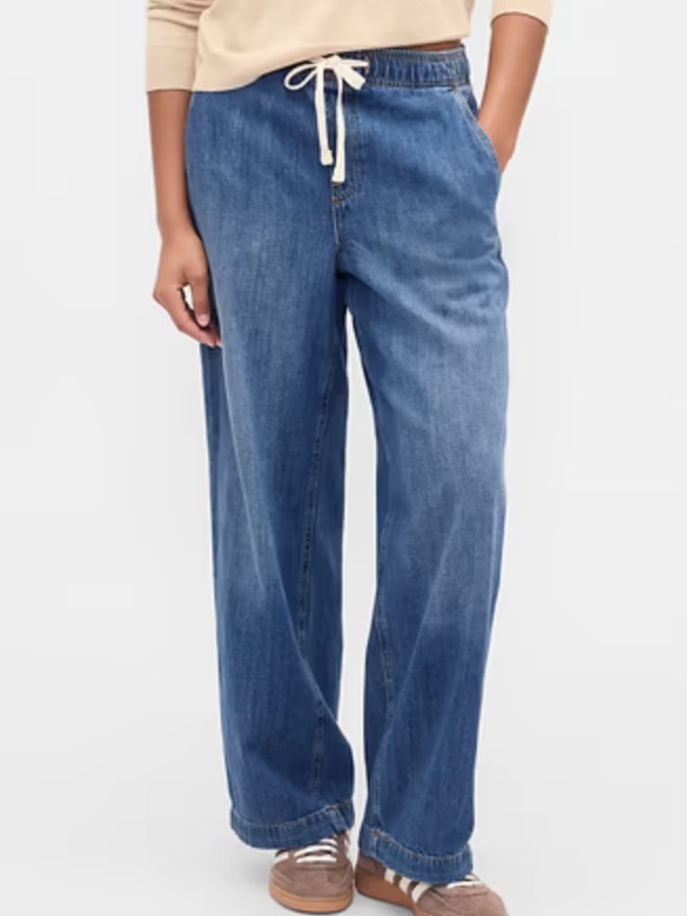 NWOT GAP Women's Blue Drawstring Wide-Leg Jeans Size Small - Picture 1 of 7